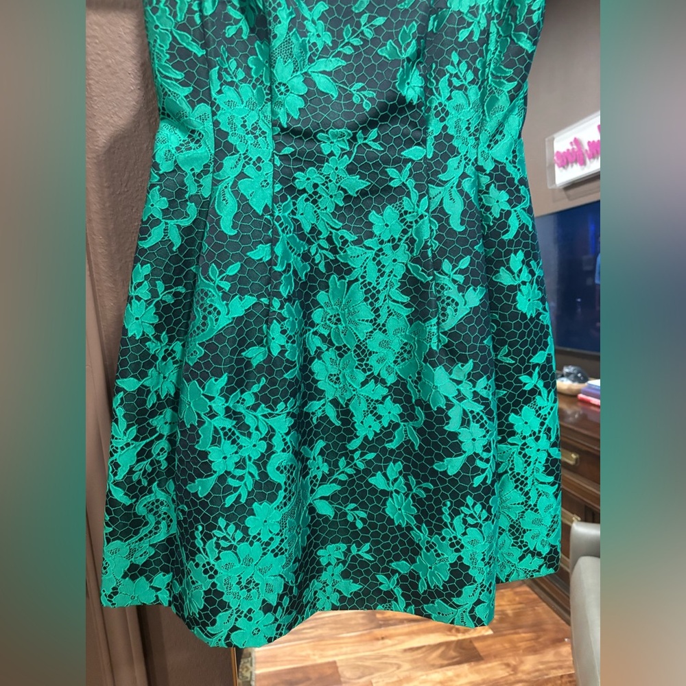 Alexia Admor Black and Green Floral Lace Mini Dress - Picture 2 of 9